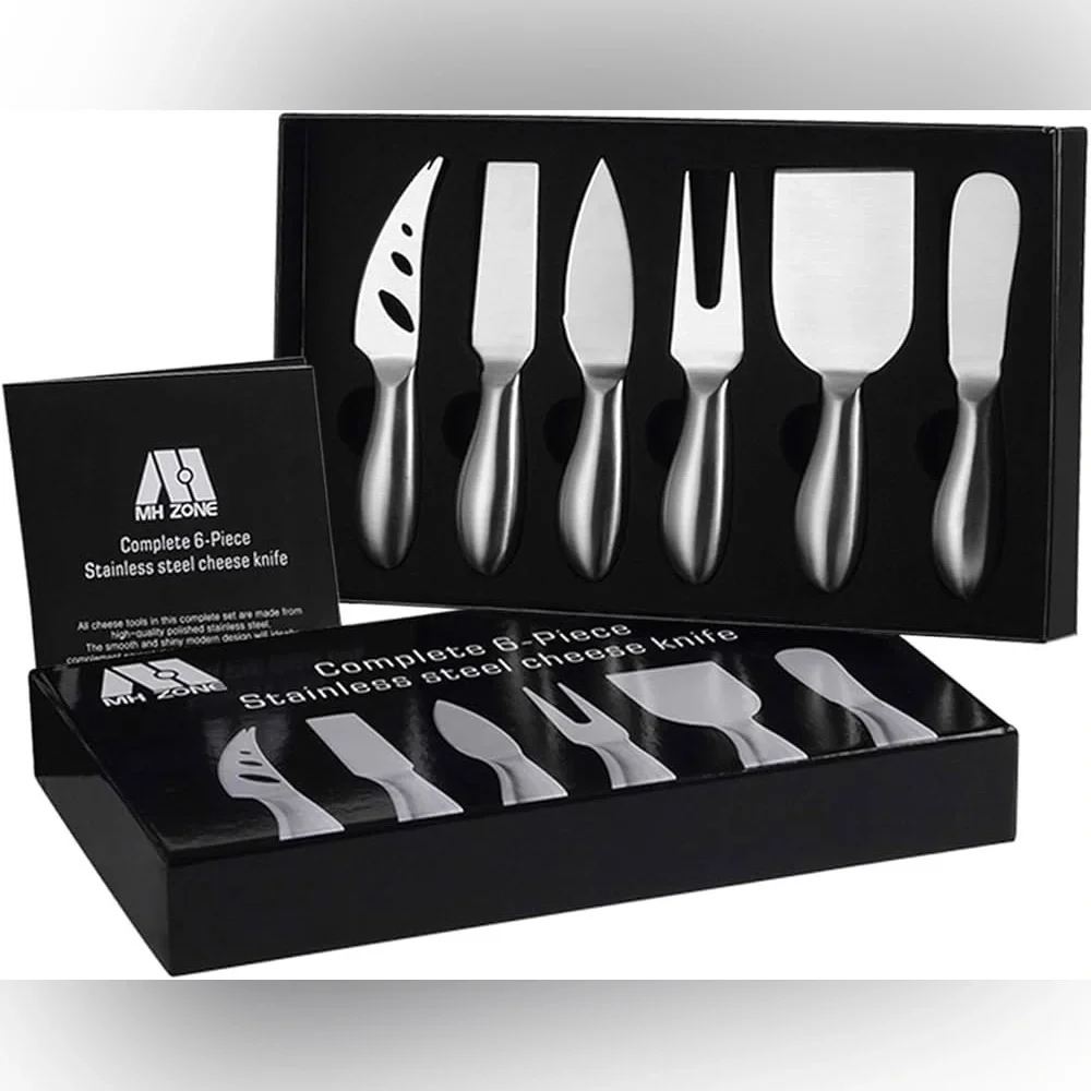 MH ZONE Cheese Knife Set 6 Pieces Stainless Steel Slicer Cutter Knives Gift